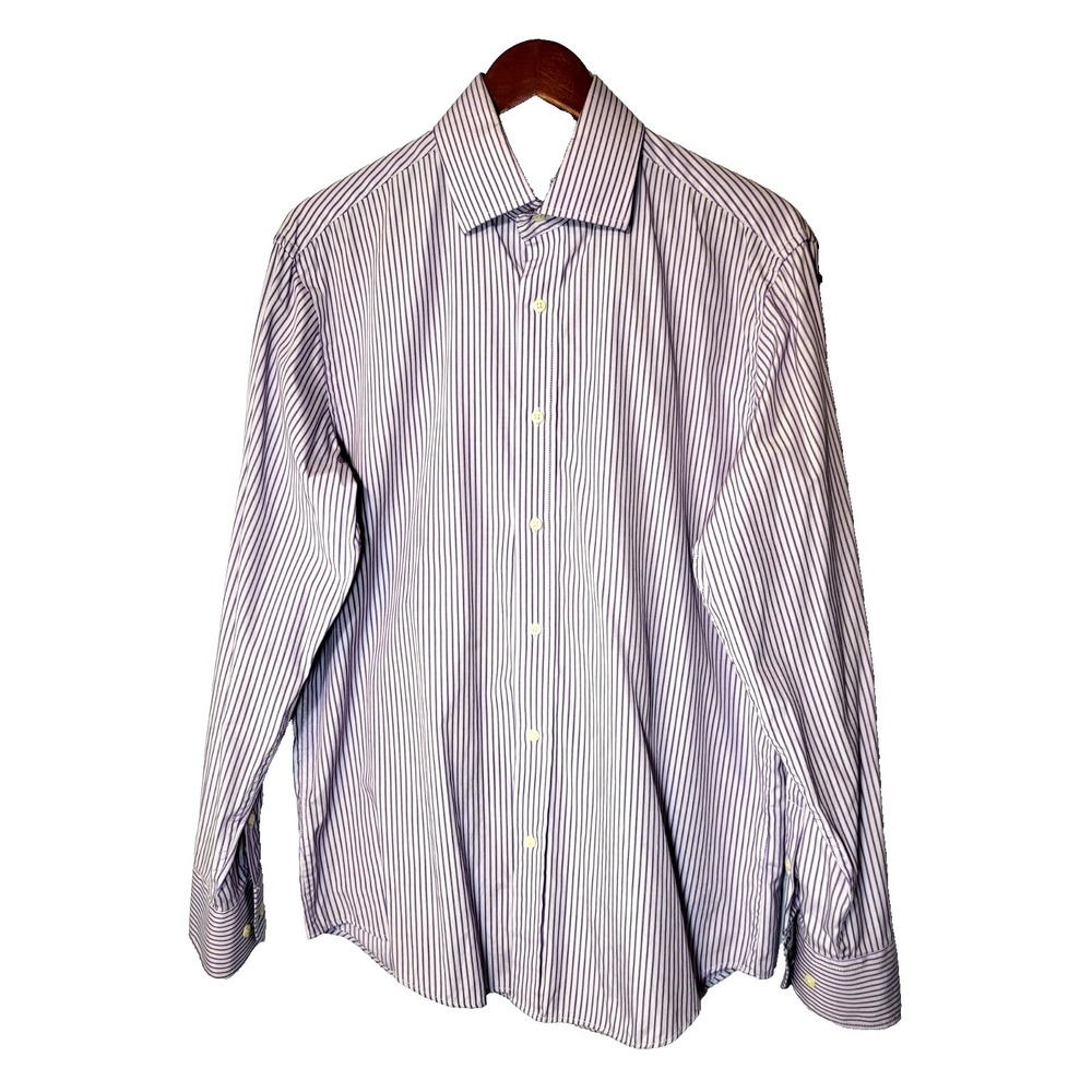 Ziggurat Purple Striped Button Up Long Sleeve Shirt Contrast Cuff/Collar Medium‎